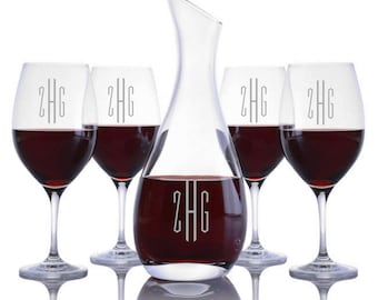 Personalized Engraved Crystal Cristoff Wine Decanter & 4 Red Wine Glasses Gift Set By Ravenscroft-Free Shipping