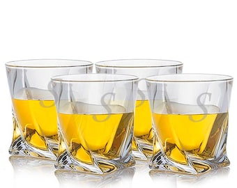 Ensemble de verres à whisky Quadro personnalisés - Cristal européen torsadé (Ensemble de 4)