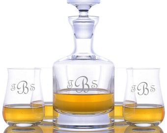 Personalized Engraved Buckingham Liquor Decanter & 4 Single Malt Scotch Glasses Gift Set By Ravenscroft-Free Shipping