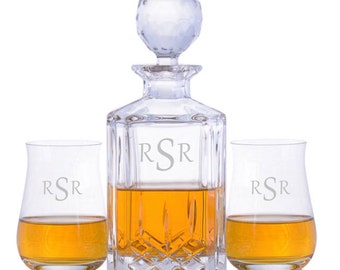 Personalized Engraved Cut Crystal Decanter Scotch 3 Piece Gift Set By Crystalize-Free Shipping