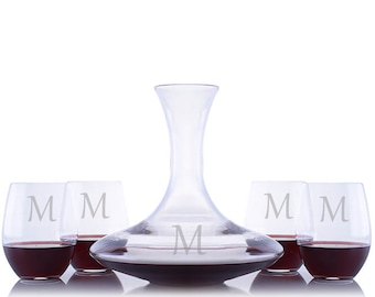 Custom Riedel Wine Decanter Set – Personalized Stemless Tumblers, 5pc Gift