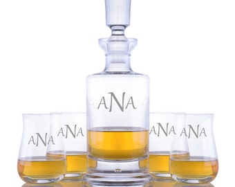 Personalized Engraved Kensington Liquor Decanter & 4 Single Malt Scotch Glasses Gift Set By Ravenscroft-Free Shipping