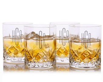 Personalized Cut Crystal Whiskey Tumblers - Engraved 4pc Gift Set