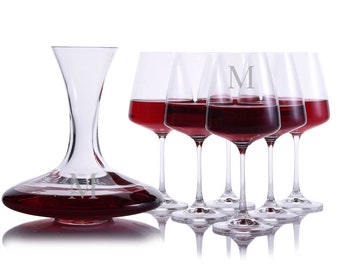 Engraved Crystal Wine Decanter Set – Personalized Stemmed Glasses, 7-Piece