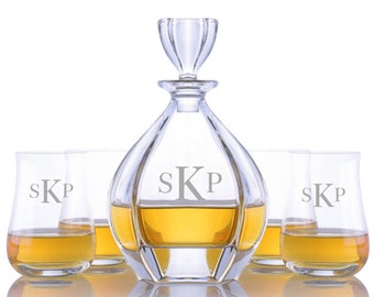 Personalized Engraved Crystal Laguna Liquor Decanter Scotch Gift Set By Crystalize-Free Shipping