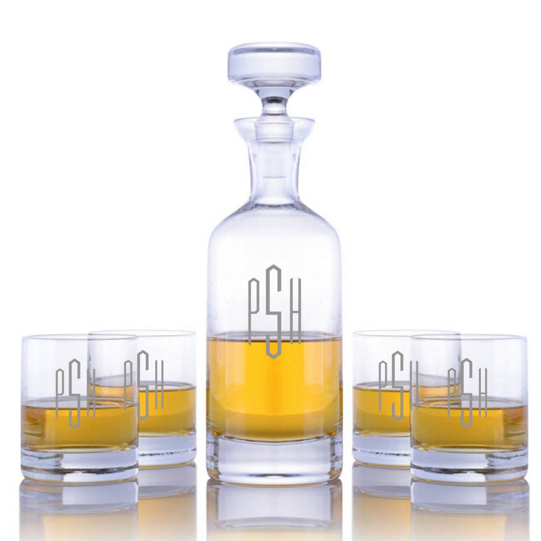Personalized Engraved Wellington Whiskey Decanter & 4 Rocks Glasses