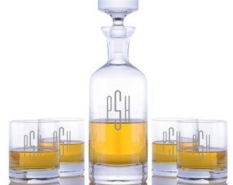 Personalized Engraved Wellington Whiskey Decanter  & 4 Rocks Glasses Gift Set By Ravenscroft-Free Shipping