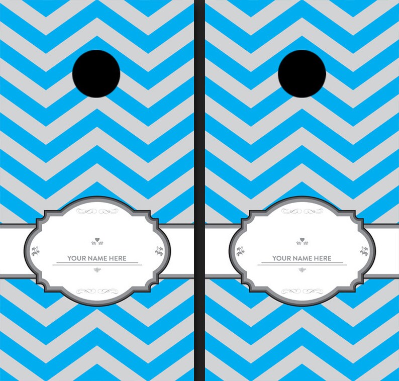 Wedding Games Reception Games Thin Blue Chevron Wedding Themed 2x4 Custom Cornhole Board Set with bags