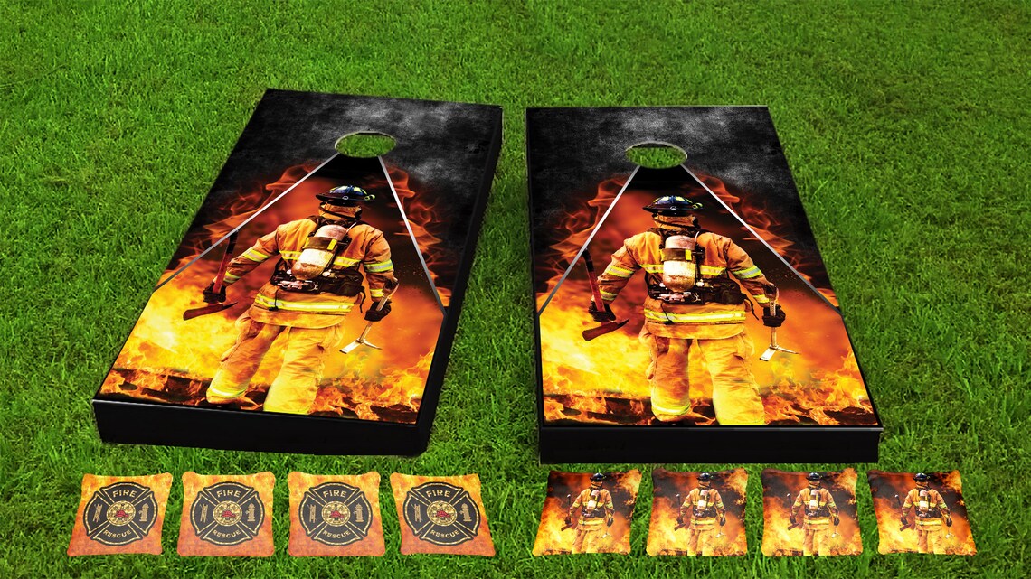 Firefighter Themed Custom Cornhole Boards and Premium Matching Etsy