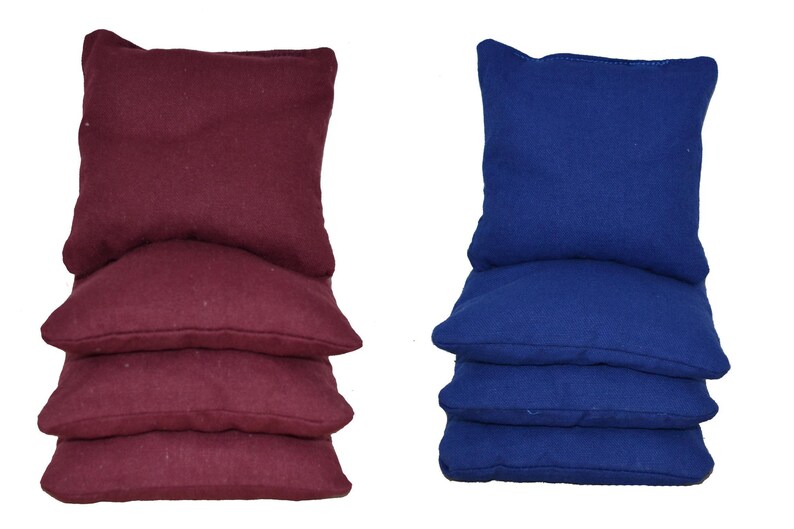 ACA Certified Maroon /& Royal Blue 12oz Duck Cloth Cornhole Bags Fast Ship Whole Kernel Corn or All Weather Plastic Resin Filled