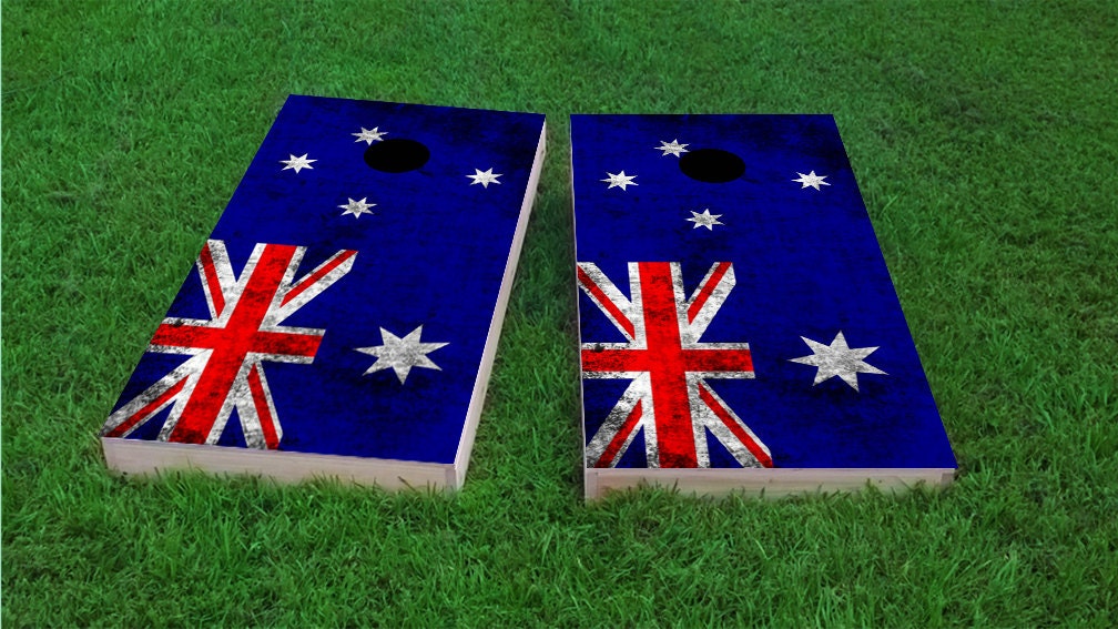 Flag Themed 2x4 Custom Cornhole Board Set w/Bags Australia Details about   Worn Country 