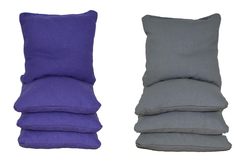 Fast Ship Whole Kernel Corn or All Weather Plastic Resin Filled ACA Certified Purple /& Silver 12oz Duck Cloth Cornhole Bags