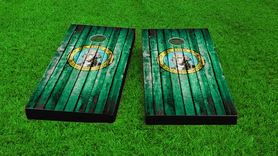 Oregon Themed Worn Distressed Wood Slat State Flag Themed Custom Cornhole Board Game Set