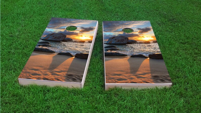Custom Corn Hole Bean Bag Toss Corn Toss Beach Sunset Themed 2x4 Custom Cornhole Board Set with bags Bag Toss