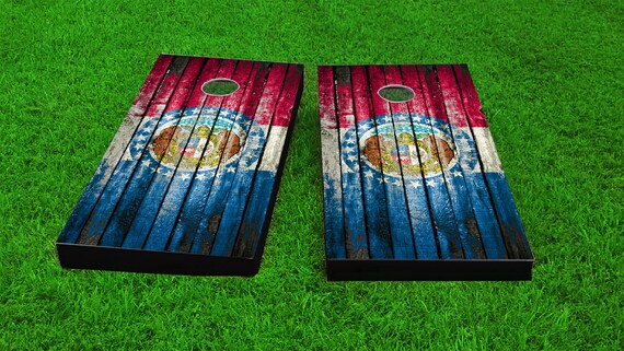 Oregon Themed Worn Distressed Wood Slat State Flag Themed Custom Cornhole Board Game Set