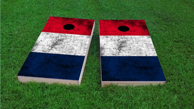 France Themed 2x4 Custom Cornhole Board Set with bags Custom Corn Hole Bean Bag Toss Worn Country Flag Bag Toss