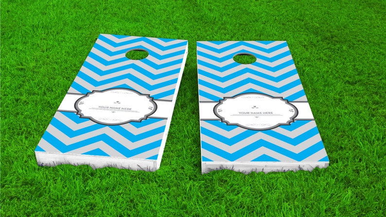 Wedding Games Reception Games Thin Blue Chevron Wedding Themed 2x4 Custom Cornhole Board Set with bags
