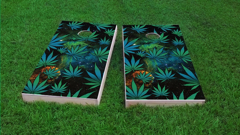 Corn Hole Space Weed Themed Light Weight Bag Toss 1x4 Regulation Size Custom Cornhole Board Game Set
