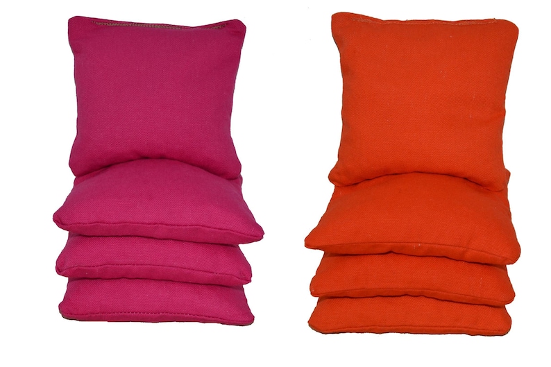 Fuchsia /& Orange 12oz Duck Cloth Cornhole Bags ACA Certified Fast Ship Whole Kernel Corn or All Weather Plastic Resin Filled