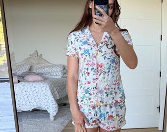 Pink, Soft, Floral Modal Pajama Set for Women, Lightweight Sleepwear, Summer Lounge