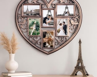 Multi Opening Photo Frame HEART Gold Collage Frame, Photo