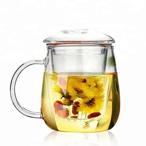 Hand Blow Glass Tea Mug With Infuser Filter Tea Cup 500 ml Heat Resistant,  Great Gift Idea