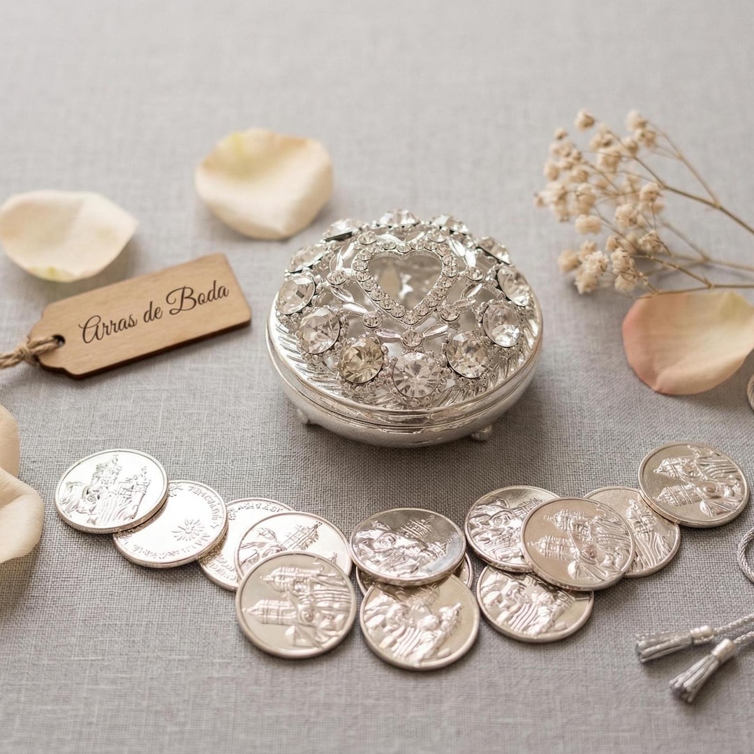 Arras Rings Wedding Arras, Round Rhinestone Wedding Arras With Coins Set, Silver - Etsy