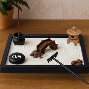Desktop Zen Garden Kit-DIY- for Desk and Office Accessories Includes Zen Garden Sand, Shogun Opening Scenes, Burner ZG01