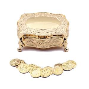 Arras de boda, caja de Arras de boda con flores y base dorada, juego de monedas, caja de joyería, monedas de unidad de boda, Arras de boda, Arras, monedas de boda