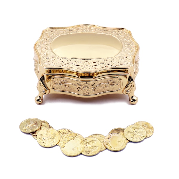 Wedding Arras, Gold Footed Floral Wedding Arras Box with Coins Set, Jewelry Box, Wedding Unity Coins,  Arras de Boda, Arras, Wedding Coins