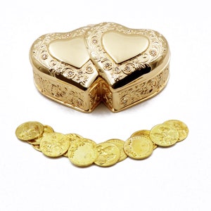 Elegant Gold Double Heart Wedding Arras with 13 coins set, Ring Box, Arras de Boda Wedding Unity Coins, Wedding Arras, Wedding Gift Idea