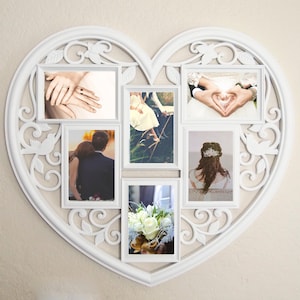 Multi Opening Collage Frame - Heart White Collage Frame, Photo Frame,  Decorative Wall Hanging Collage Picture Frame , Wall Collage Frame