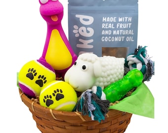 Dog Gift Basket, Dog Holiday Gift, Dog Gift Basket with Treats and Toys, Dog Birthday Gift, Puppy Welcome Gift, Rope Chew, Dog birthday gift