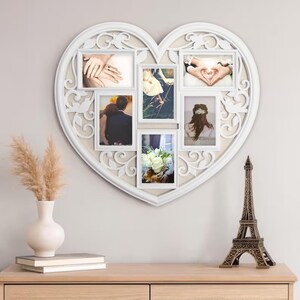 Multi Opening Collage Frame - Heart White Collage Frame, Photo Frame,  Decorative Wall Hanging Collage Picture Frame , Wall Collage Frame