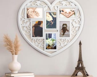 Multi Opening Collage Frame - Heart White Collage Frame, Photo Frame,  Decorative Wall Hanging Collage Picture Frame , Wall Collage Frame
