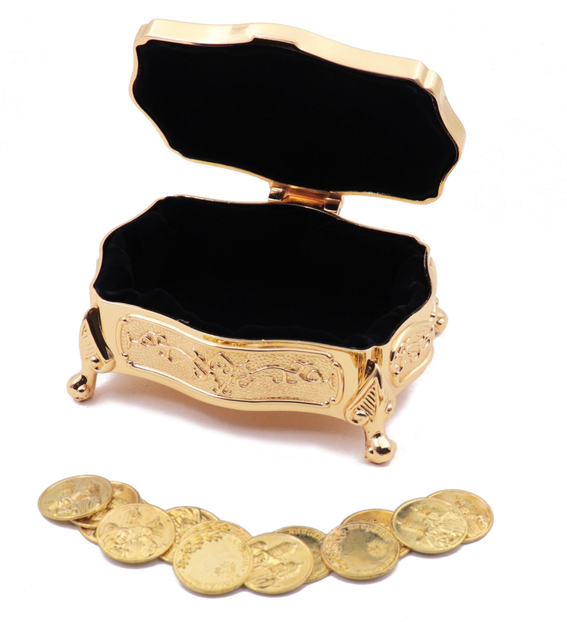 Wedding Arras, Gold Footed Floral Wedding Arras Box With Coins Set ...