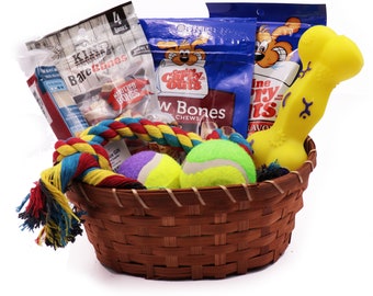 Dog Gift Basket, Best Dog Gift Box Basket with Crew Toys Treats Toys, Canine Care Package for Fur Baby, Dog birthday gift, Gift for Mom