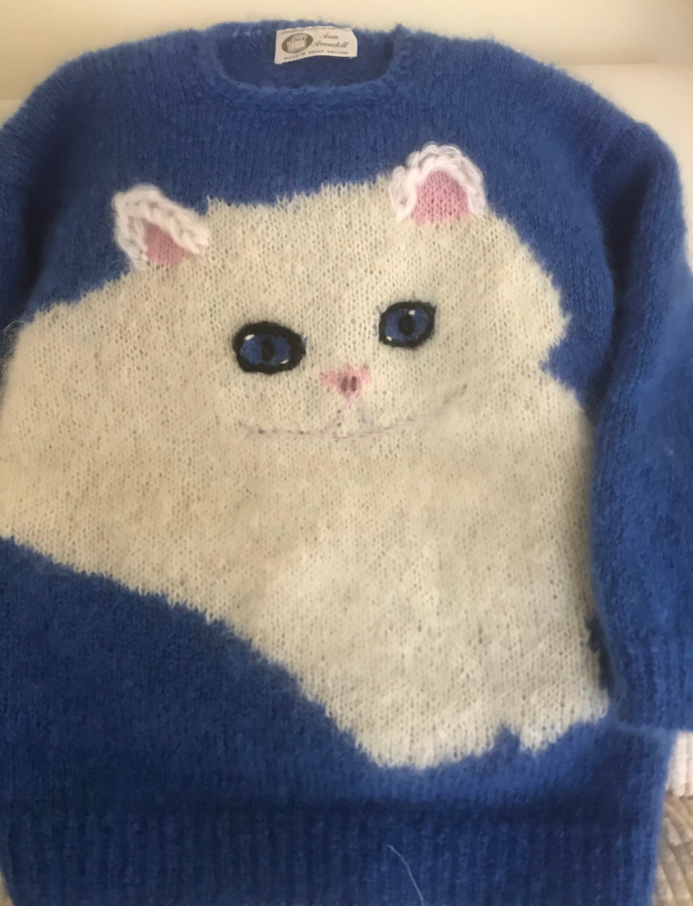 希少 70s80s 英国製 ハンドメイドモヘアニットセーター 猫 アニマル 上質 希少 70s80s 英国製 ハンドメイドモヘアニットセーター 猫