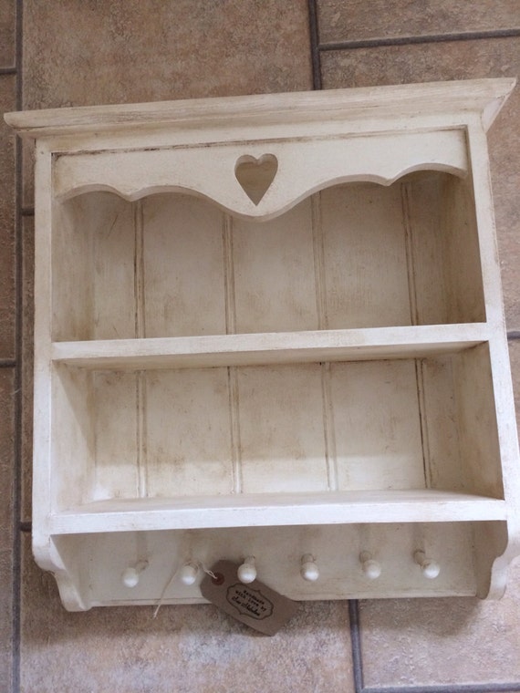 Country cottage/ shabby chic style wall shelf/rack with pegs. | Etsy