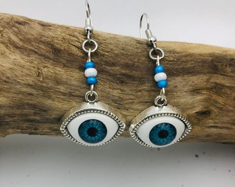 Evil Eye Earrings, Evil Eye protection earrings , Light Blue Eye, Nickel Free Earrings