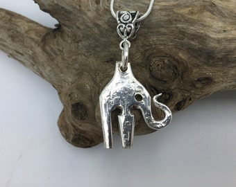 Baby Elephant Fork Pendant Necklace, Cocktail Fork, Silverware Pendant
