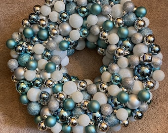 Turquoise, white and silver Ornament Wreath