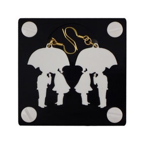 Couples Jewelry, Fiancee Gift, Romantic Earrings, Laser Cut Earrings, Love Earrings, White Kissing in the Rain Earring, Cute Earrings image 1