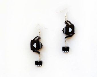 Black Acrylic Tea Earring, Acrylic Earring, Tea Cup Earring