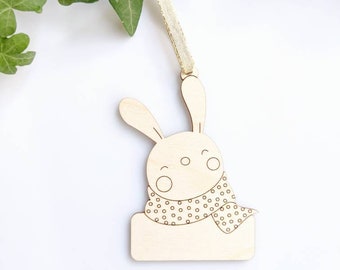 Bunny ornament with personalized name, Laser Cut Wood Christmas Ornament, Anniversary Gift, Personalized Gift, Custom Message