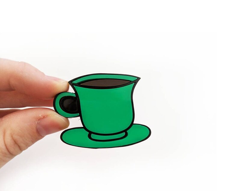 Espresso Brooch, cup of coffee brooch, laser cut brooch, coffee shop brooch, coffee lover brooch, Acrylic pins image 2