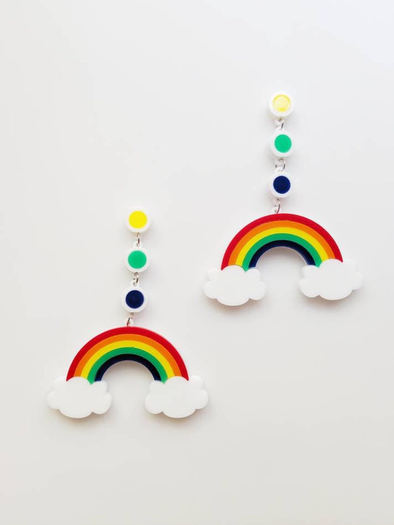 Rainbow Earrings Laser Cut Rainbow Statement Earring Etsy