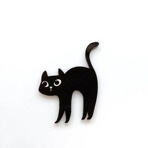Halloween cat pin, black cat pin, cute cat Halloween, kawaii, spooky brooch, laser cut image 2