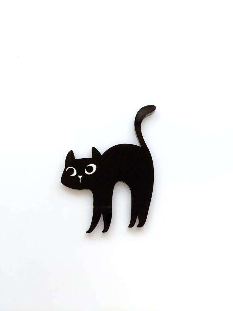 Halloween cat pin, black cat pin, cute cat Halloween, kawaii, spooky brooch, laser cut image 2