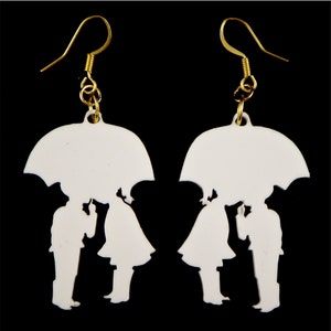 Couples Jewelry, Fiancee Gift, Romantic Earrings, Laser Cut Earrings, Love Earrings, White Kissing in the Rain Earring, Cute Earrings image 2